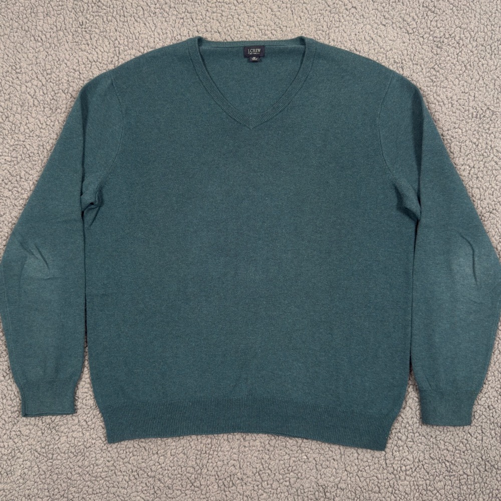 J. Crew Sweater Mens Medium Cotton Cashmere V-Neck Teal Green Knit 29235 HO 11